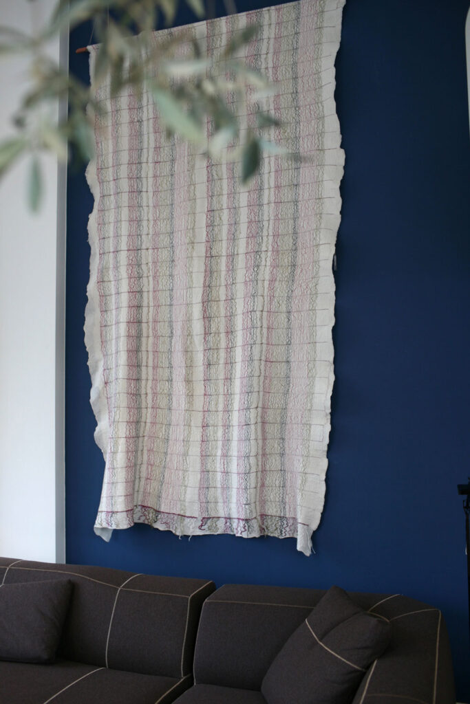 Marianne Kemp - tapestry tapestry on blue wall