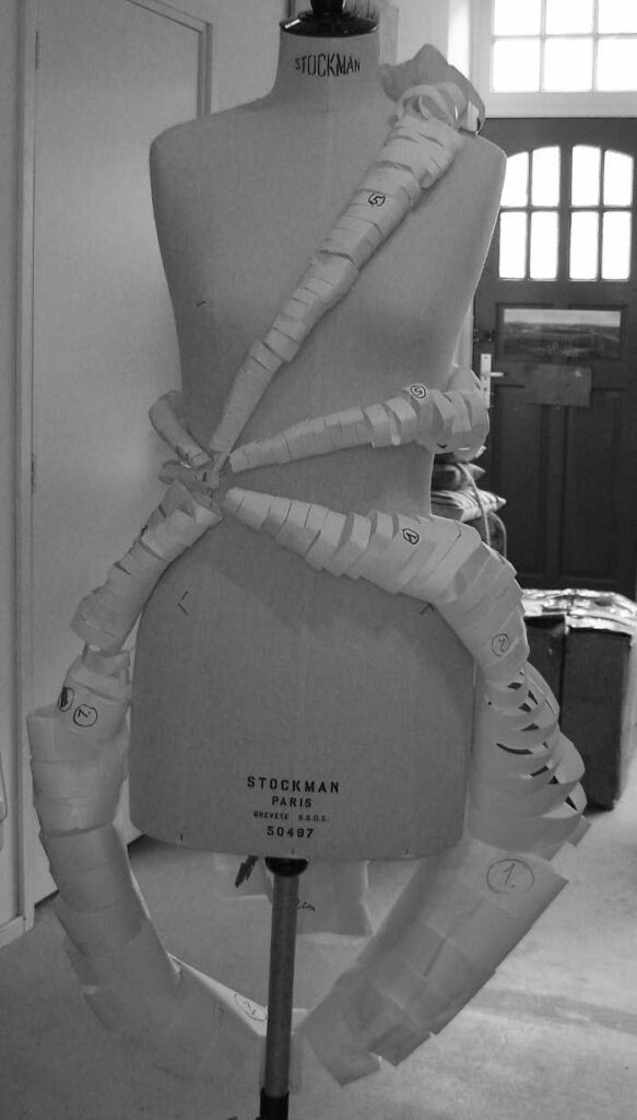 Marianne Kemp - 3D sketch paper curls on mannequin sketch