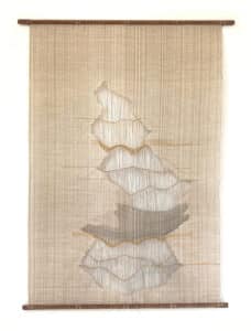 tapestry grey creme colored with wooden hanging rods